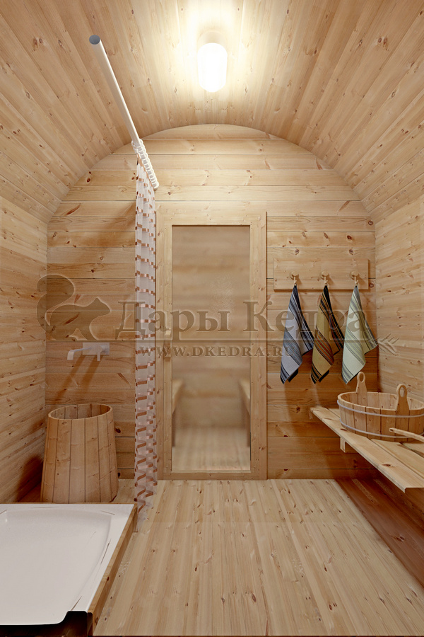 Баня-бочка буханка из кедра с козырьком (все размеры)